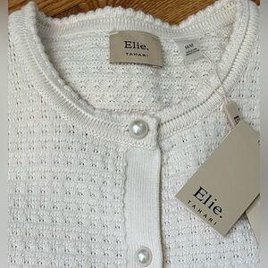 Elie Tahari NWT Pearl Button Cardigan with Removable Lace Cuffs, Off-white, Med
